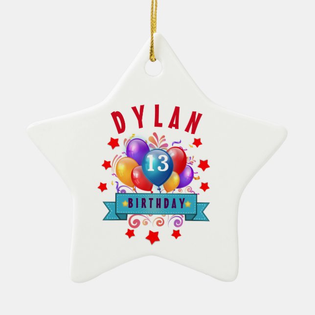 Adorno De Cerámica décimotercero Globos del cumpleaños y estrellas (Frente)