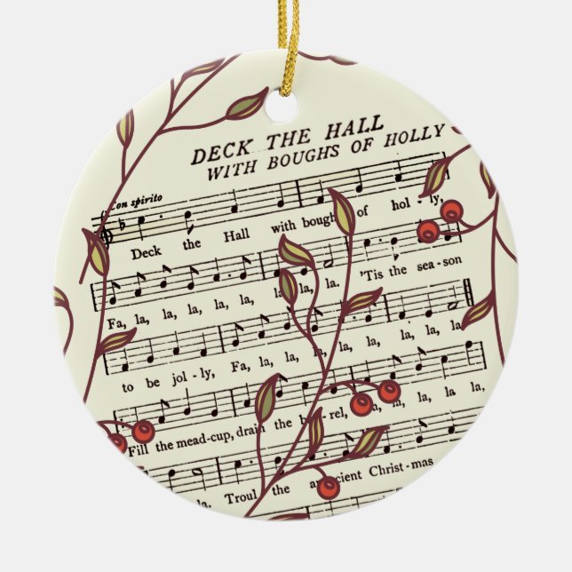 Adorno De Cerámica Deck the Halls Sheet Music Navidades Personalizado (Frente)