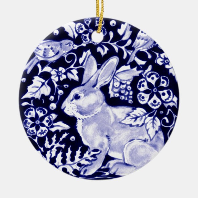 Adorno De Cerámica Dedham Blue Rabbit, diseño clásico azul y blanco (Frente)