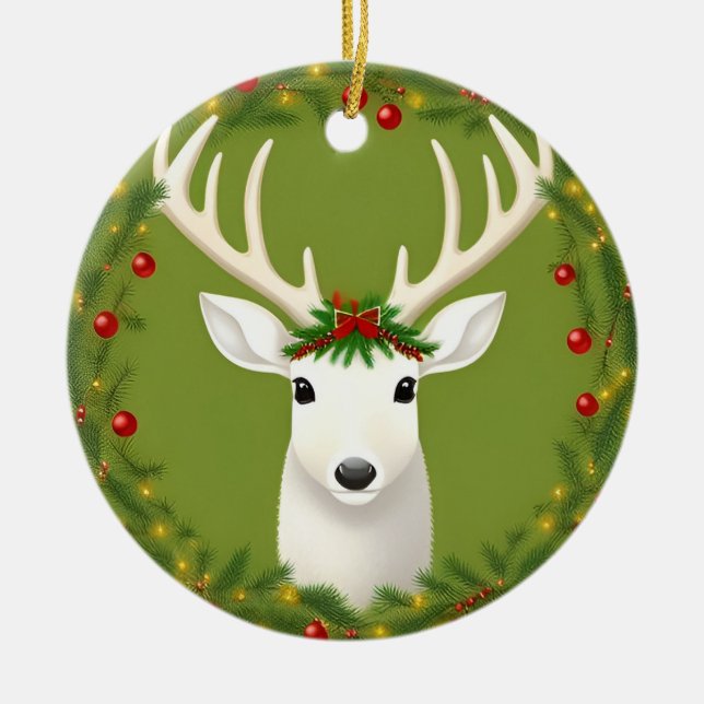 Adorno De Cerámica Deer de navidades cortos (Frente)