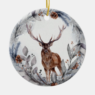 Adorno De Cerámica Deer de Woodland de invierno