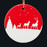 Adorno De Cerámica deer family<br><div class="desc">deer family en winter landscape capa país</div>