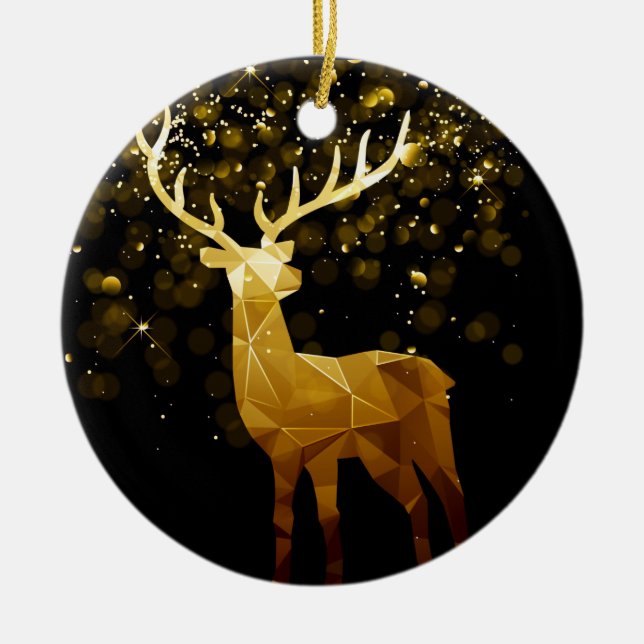 Adorno De Cerámica Deer geométrico del polígono dorado personalizado (Frente)