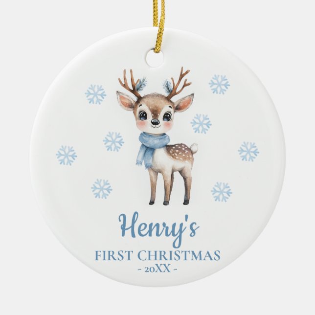 Adorno De Cerámica Deer Personalized Baby's First Christmas (Frente)