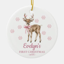 Adorno De Cerámica Deer Personalized Girl's First Christmas