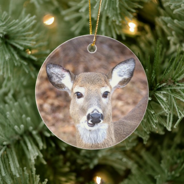 Adorno De Cerámica Deer Photo Ornament  (Árbol)