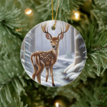 Adorno De Cerámica Deer Winter<br><div class="desc">Un ciervo en invierno en el bosque. Asegúrese de que todos los ornamentos están fuera de esta colección. Son tan curas y todas son personalizables.</div>