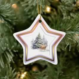 Adorno De Cerámica Deer Winter Forest Star Ornament