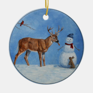 Adorno De Cerámica Deer y los divertidos Navidades Snowman