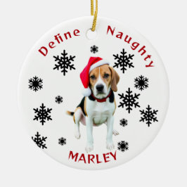 Adorno De Cerámica Define Naughty Beagle Dog Santa Hat Ornament