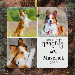 Adorno De Cerámica Define Travieso Perro Foto Collage Navidad