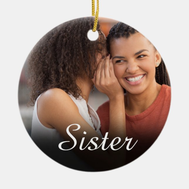 Adorno De Cerámica Definición de hermana Chic Script Photo Rosa femen (Frente)