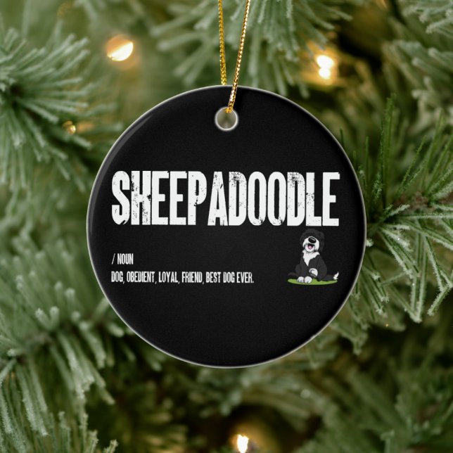 Adorno De Cerámica Definición de perro de Sheepadoodle, regalo de per (Árbol)