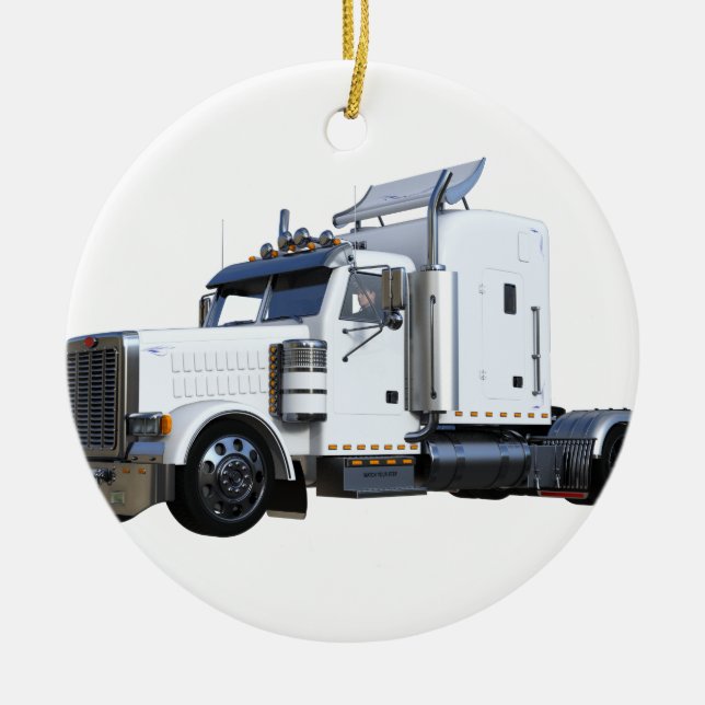 Adorno De Cerámica Del blanco tractor remolque semi (Frente)