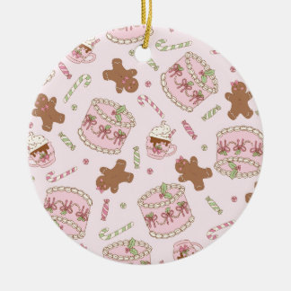 Adorno De Cerámica Delantal de Navidad de pastel de rosa suave y lazo