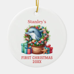 Adorno De Cerámica Delfín de Navidad Personalizado