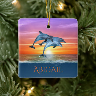 Adorno De Cerámica Delfines personalizados saltando Navidades oceánic