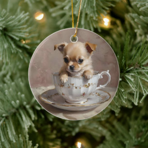 Adorno De Cerámica Delicia Pequeña: Cachorro Chihuahua en una Taza de