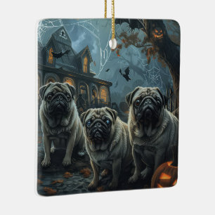 Adorno De Cerámica Delicia Perro de Noche de Halloween Pug