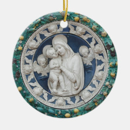 Adorno De Cerámica Della Robbia Madonna Cherubres Garland Azul