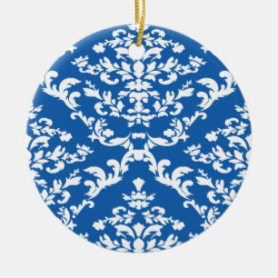 Adorno De Cerámica Denim Blue Bold Damask en Emporiomoffa