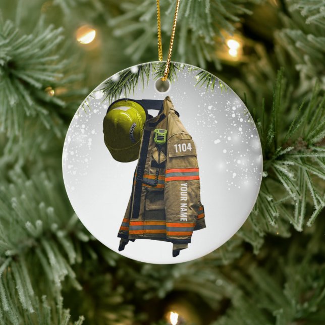 Adorno De Cerámica Denominación personalizada regalo de bombero y res (Árbol)