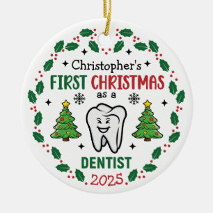 Adorno De Cerámica Dentista de nombre personalizado Primera ronda de 