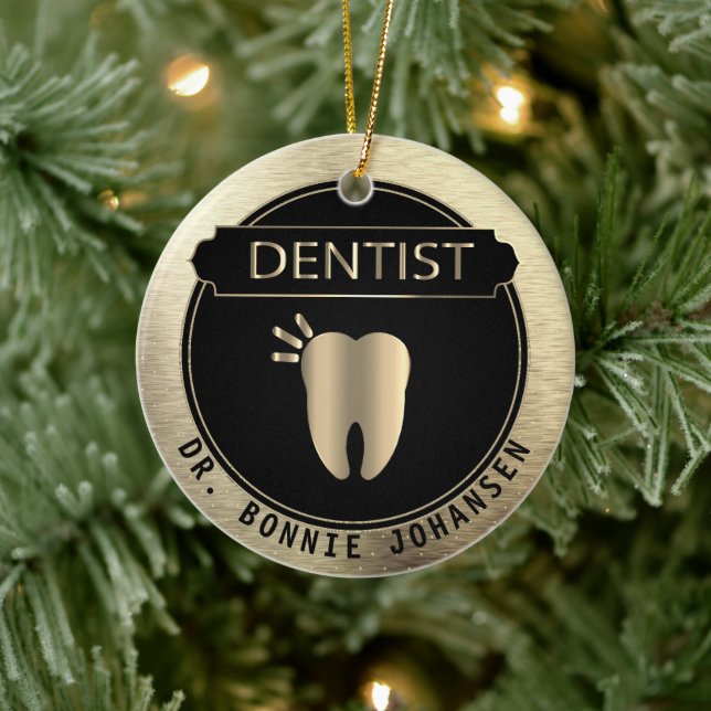 Adorno De Cerámica 🦷 dentista - Negro y Oro (Árbol)