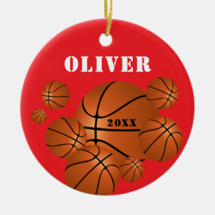 Adorno De Cerámica Deporte Baloncesto Rojo Navidad Recuerdo para Niño