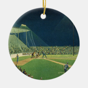 Adorno De Cerámica Deportes Antiguos, Partido de Béisbol Nocturno