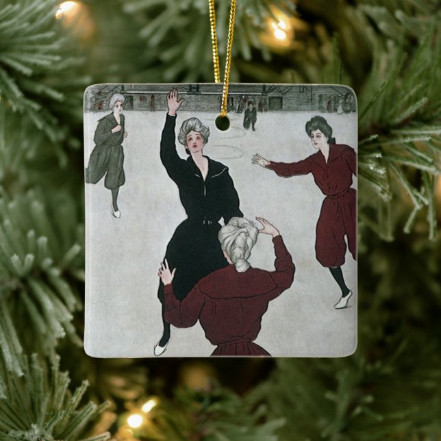 Adorno De Cerámica Deportes de época, baloncesto femenino en juego (Árbol)