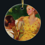 Adorno De Cerámica Deportes de moda Tenis, Amor y Romance<br><div class="desc">Imagen romántica y amorosa de ilustracion de época con una pareja joven en una cita después de jugar al tenis.</div>