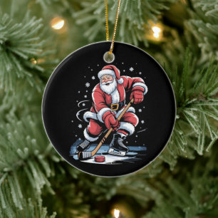 Adorno De Cerámica Deportes de Navidad Santa Juega Hockey sobre Hielo