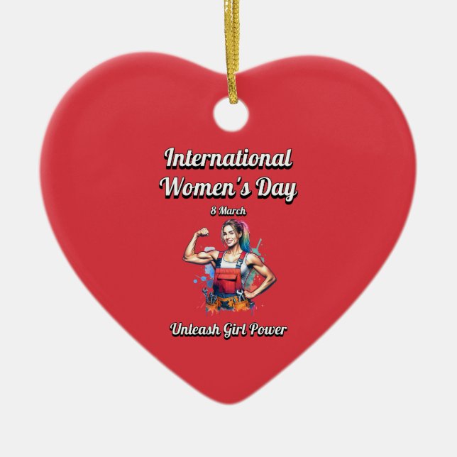 Adorno De Cerámica Desate poder Chica. Día Internacional de la Mujer. (Frente)