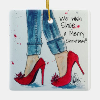 Adorno De Cerámica Deseamos que el zapato las Felices Navidad adorne
