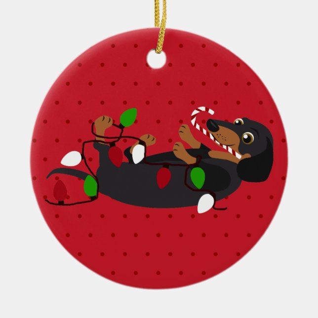 Adorno De Cerámica Desencadenar a los Navidades de Dachshund que cele (Frente)