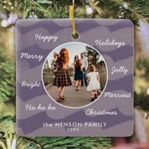Deseos de Navidad Modernos en Morado Foto Familiar