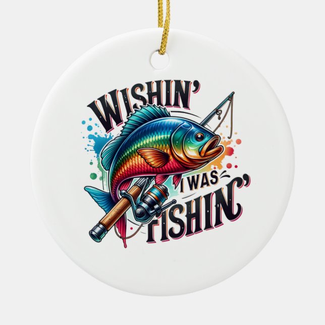 Adorno De Cerámica Deseos De Regalo De Pescador Que Estaba Pescando (Frente)