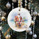 Adorno De Cerámica Deseos más cálidos de Santa en la playa<br><div class="desc">Este diseño fue creado a través del arte digital y puede ser personalizado en el área que proporciona cambiando la foto y/o el texto. O puede personalizarse eligiendo la opción de hacer clic en el personalizar y borrar o cambiar el color del fondo, agregar texto, cambiar el color o estilo...</div>