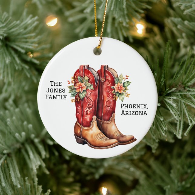 Adorno De Cerámica Desert/Southwest Cowboy Christmas Boots (Árbol)