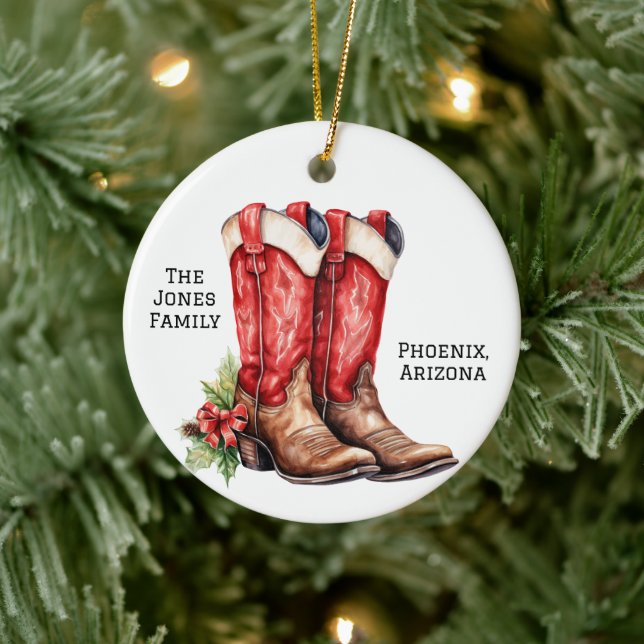 Adorno De Cerámica Desert/Southwest Cowboy Santa Christmas Boots (Árbol)