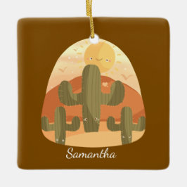 Adorno De Cerámica Desierto de cactus con sol