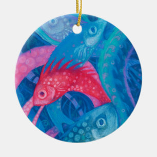 Adorno De Cerámica desove, pescado, arte subacuático, pastel, azul, r