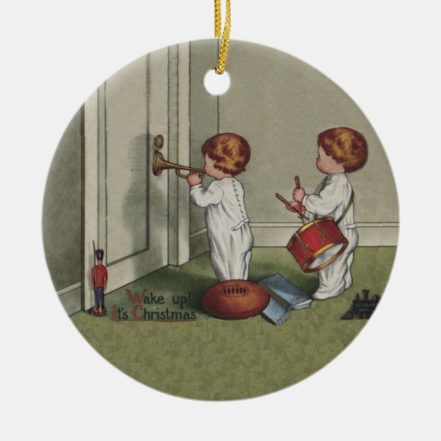 Adorno De Cerámica Despierta a sus Navidades ilustracion infantil lin (Frente)