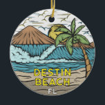 Adorno De Cerámica Destin Beach Florida Vintage<br><div class="desc">La playa de Destin dibujó a mano el ilustracion con las montañas y las olas del océano en el fondo. Perfecto para los amantes de la playa de Destin.</div>