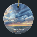 Adorno De Cerámica Destin Beach Personalizado Tus propias fotos a dos<br><div class="desc">Si has viajado a la playa de Destin en Florida este año, te gustará recordar el viaje con este único personalizado Navidad de viajes de recuerdo con dos de tus propias fotos. Fácil de personalizar con su propia foto de la playa de Destin y fecha de viaje en la parte...</div>