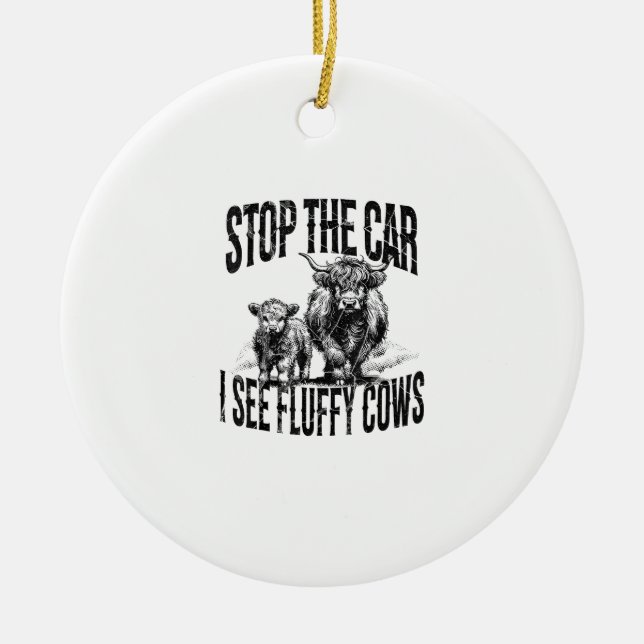 Adorno De Cerámica Detén El Auto Que Veo Fluffy Cows Highland Cow Bre (Frente)