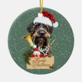 Adorno De Cerámica Deutsch Drahthaar, ¡Feliz Navidad! botón de imán