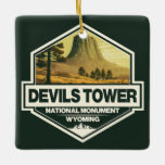 Adorno De Cerámica Devils Tower Monumento Nacional Viaje Arte Vintage<br><div class="desc">Diseño vectorial del Monumento Nacional Devils Tower. Es una nalga compuesta de roca igneosa en el Bear Lodge Ranger District de las Colinas Negras.</div>