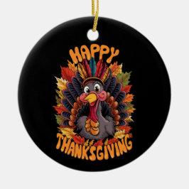 Adorno De Cerámica Día de Acción de Gracias Pavo Familia Otoño